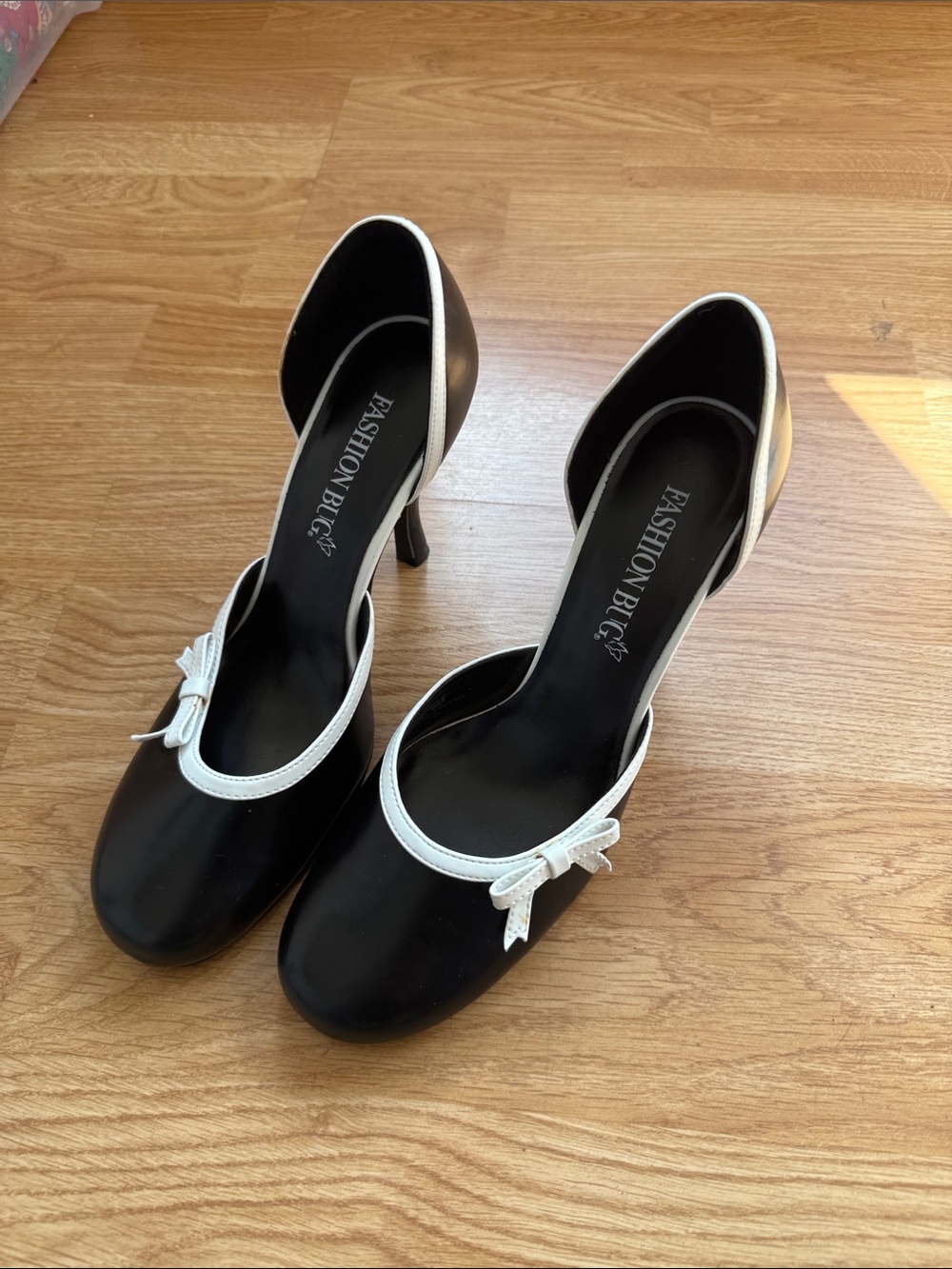 Fashion Bug Black and White Bow-Trim D'Orsay Heels